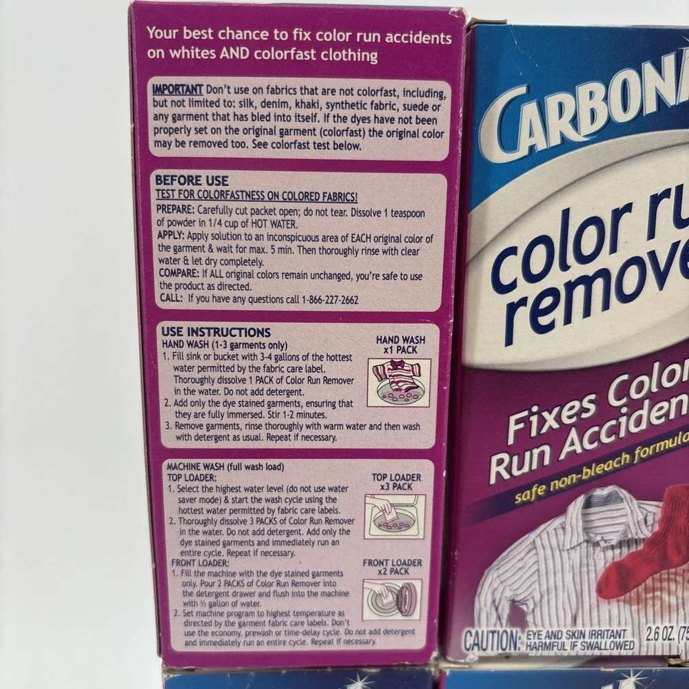 6 Pack Carbona COLOR RUN REMOVER Fixes Color Run Accidents Non-Bleach Lot